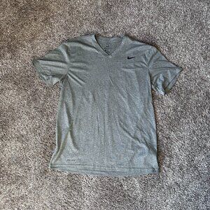 Grey Nike Dry Fit V-Neck Fitness Shirt